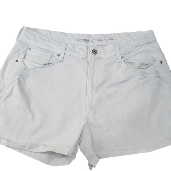 Signature by Levi strausswhite distressed high rise raw hem jean shorts, size 12 - Picture 1 of 8